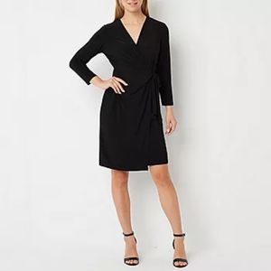 Black Label by Evan Picone 3/4 Sleeve Wrap Dress